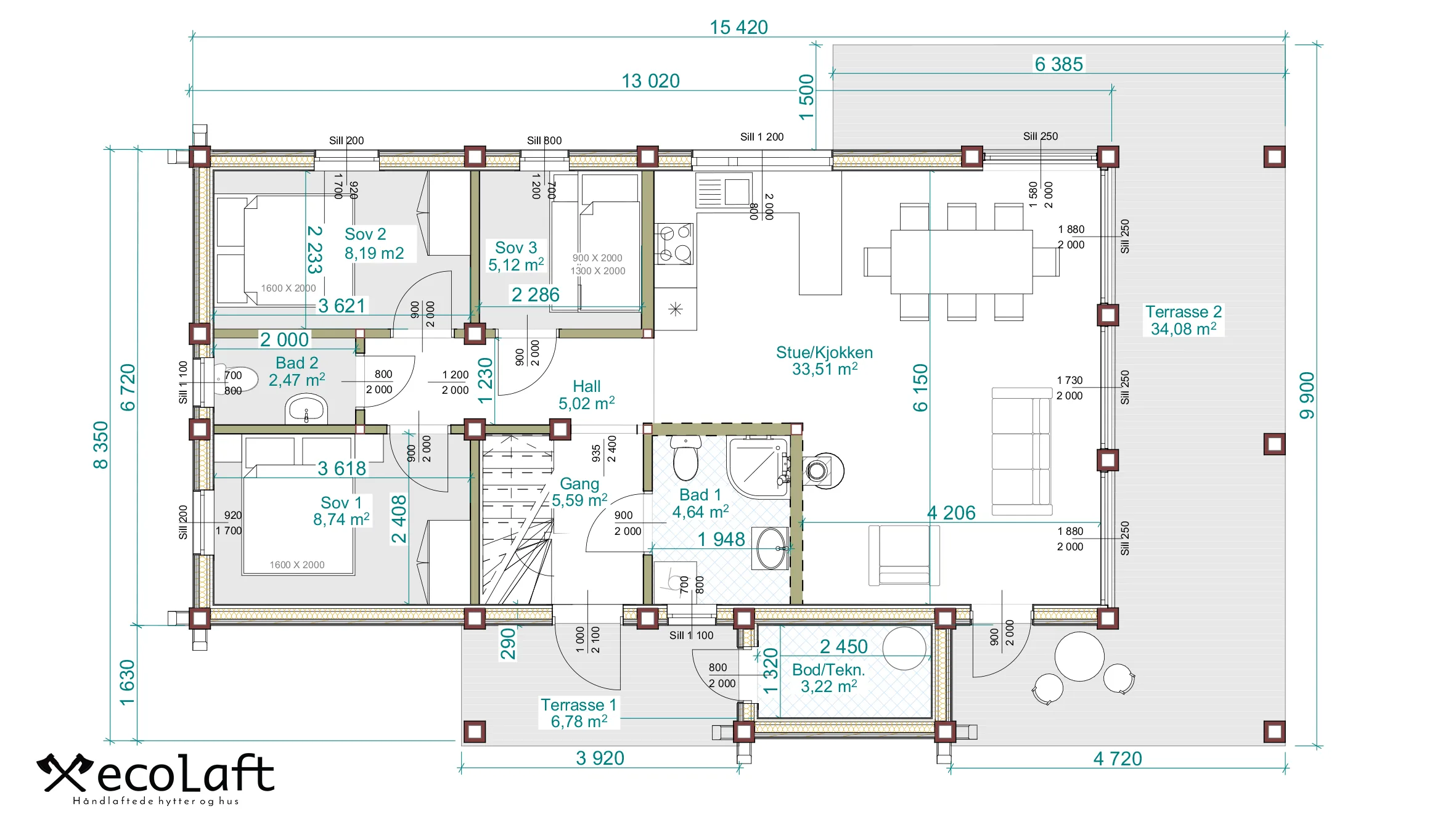 Plantegning 1. ETG — Ecolaft Emma