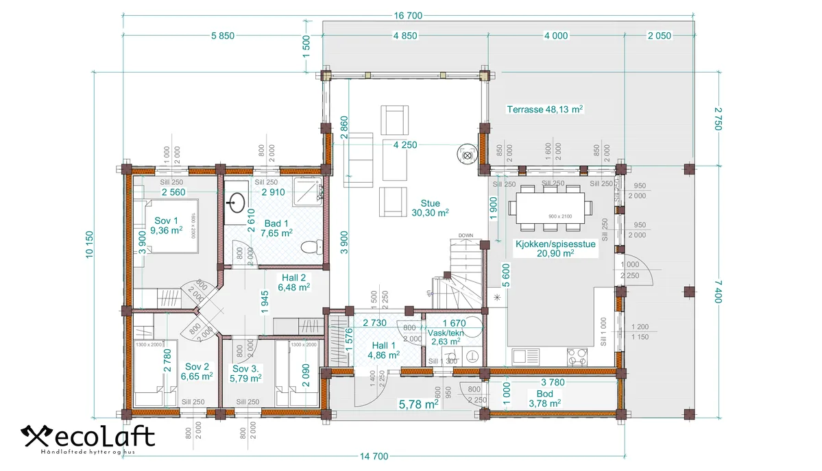 Plantegning 1. ETG — Ecolaft Hemsedal