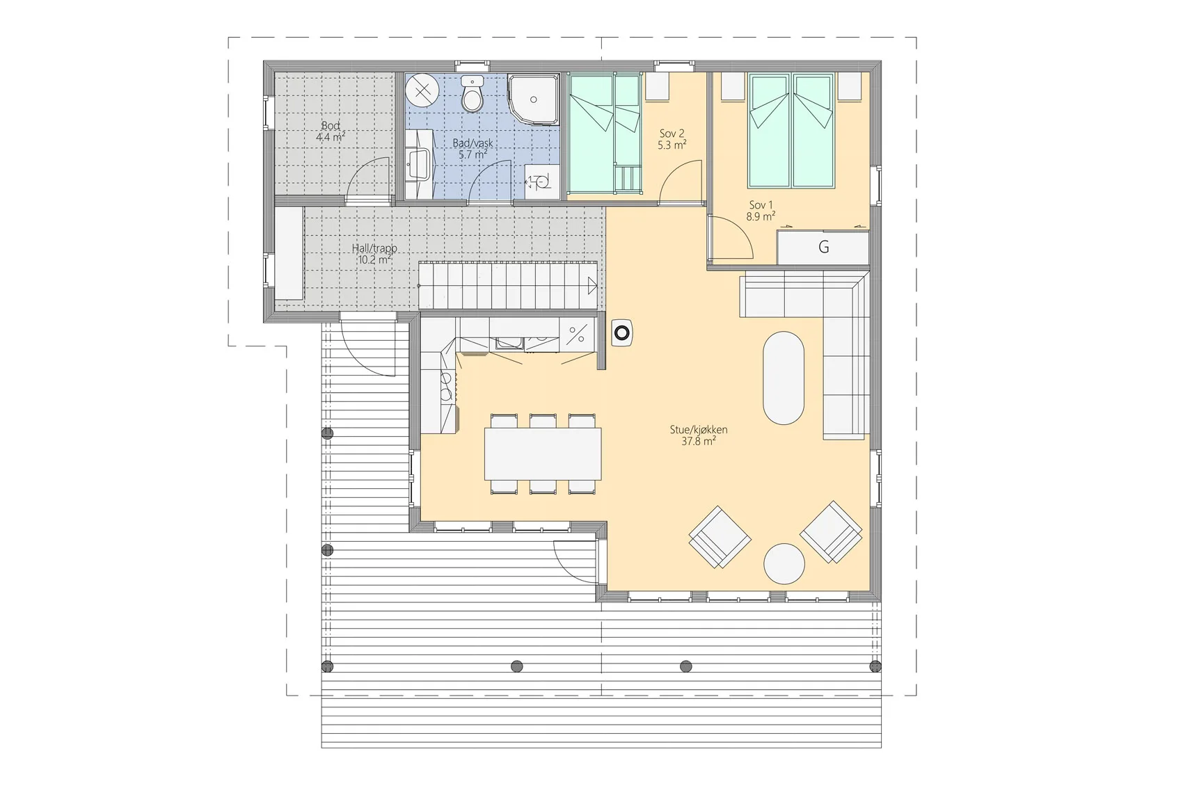 Plantegning 1. ETG — Eiken Hytter Modell 1035