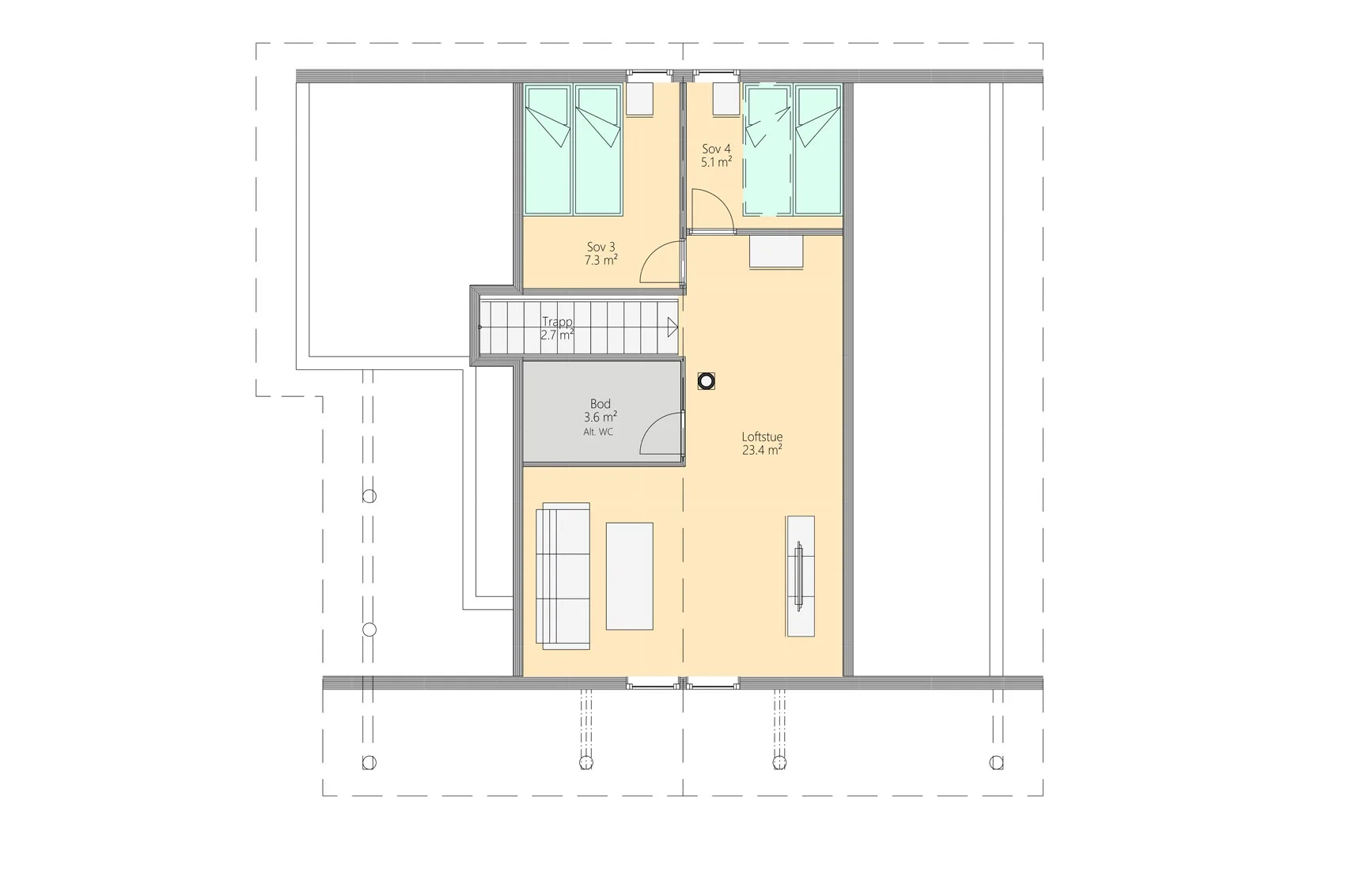 Plantegning 2. ETG — Eiken Hytter Modell 1035
