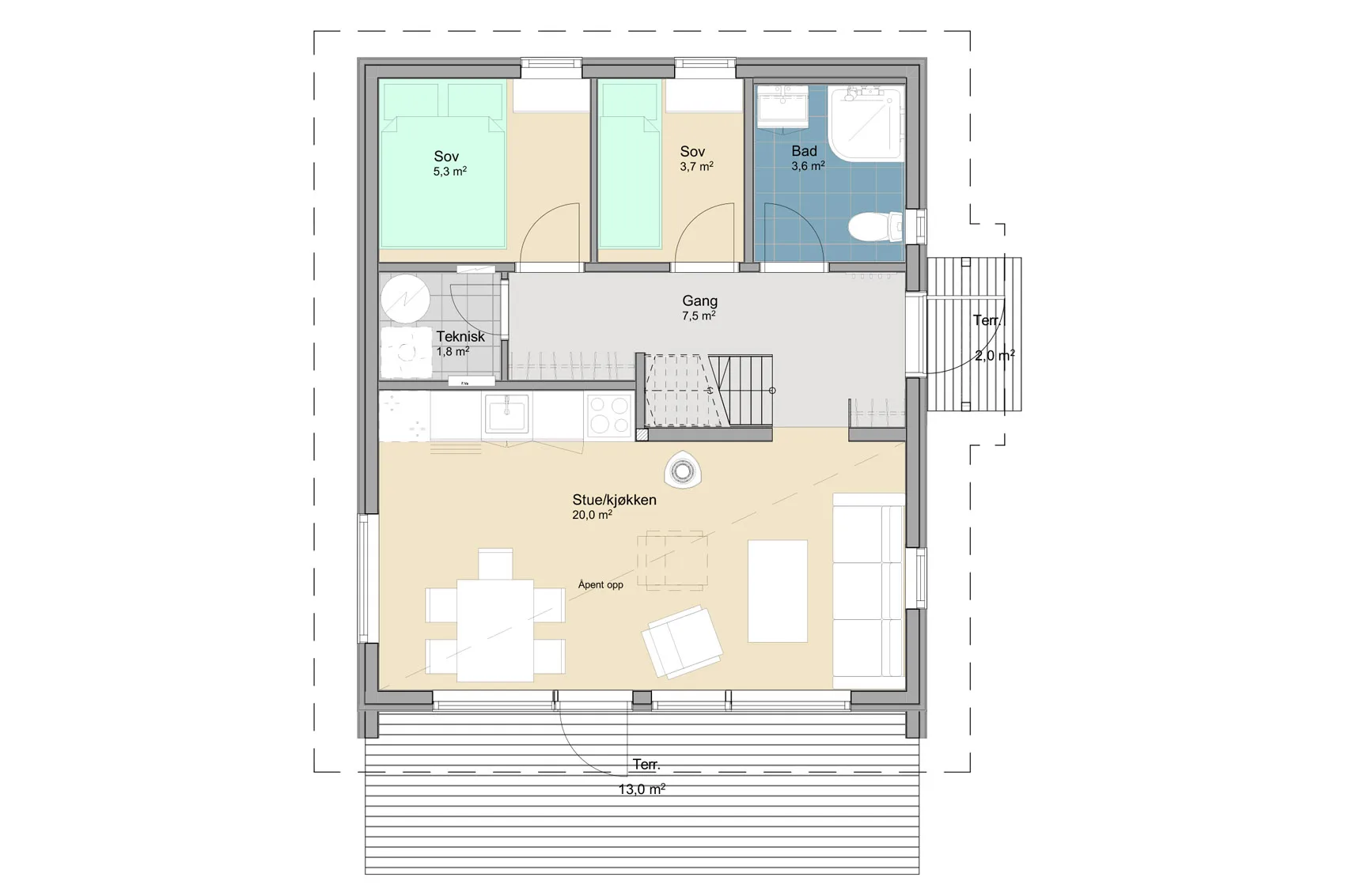 Plantegning 1. ETG — Eiken Hytter Modell 104