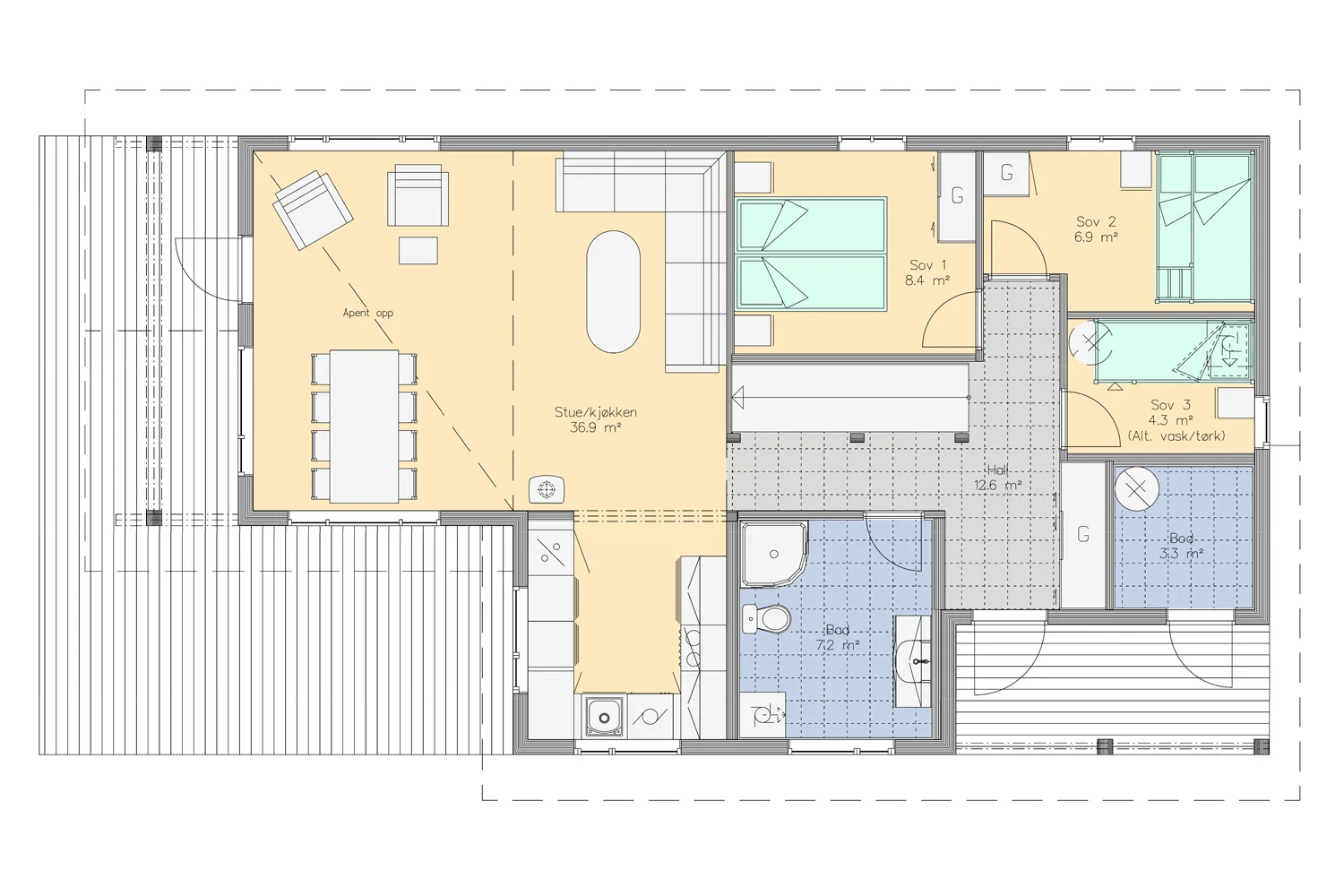 Plantegning 1. ETG — Eiken Hytter Modell 1043