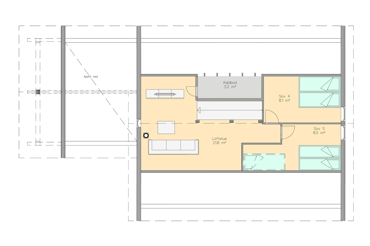 Plantegning 2. ETG — Eiken Hytter Modell 1043