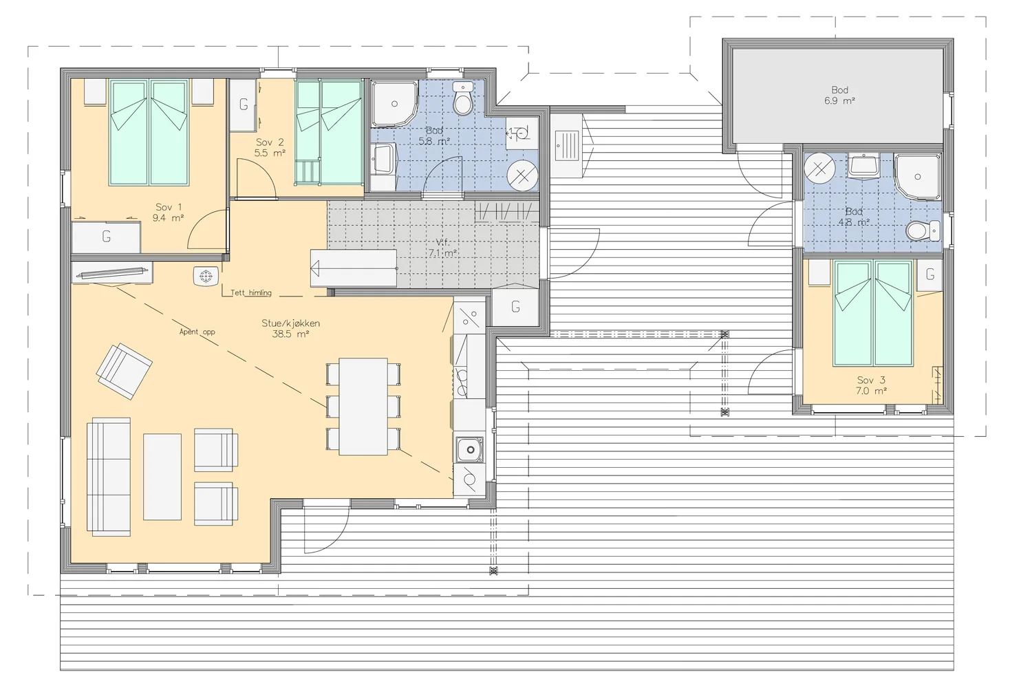 Plantegning 1. ETG — Eiken Hytter Modell 1208