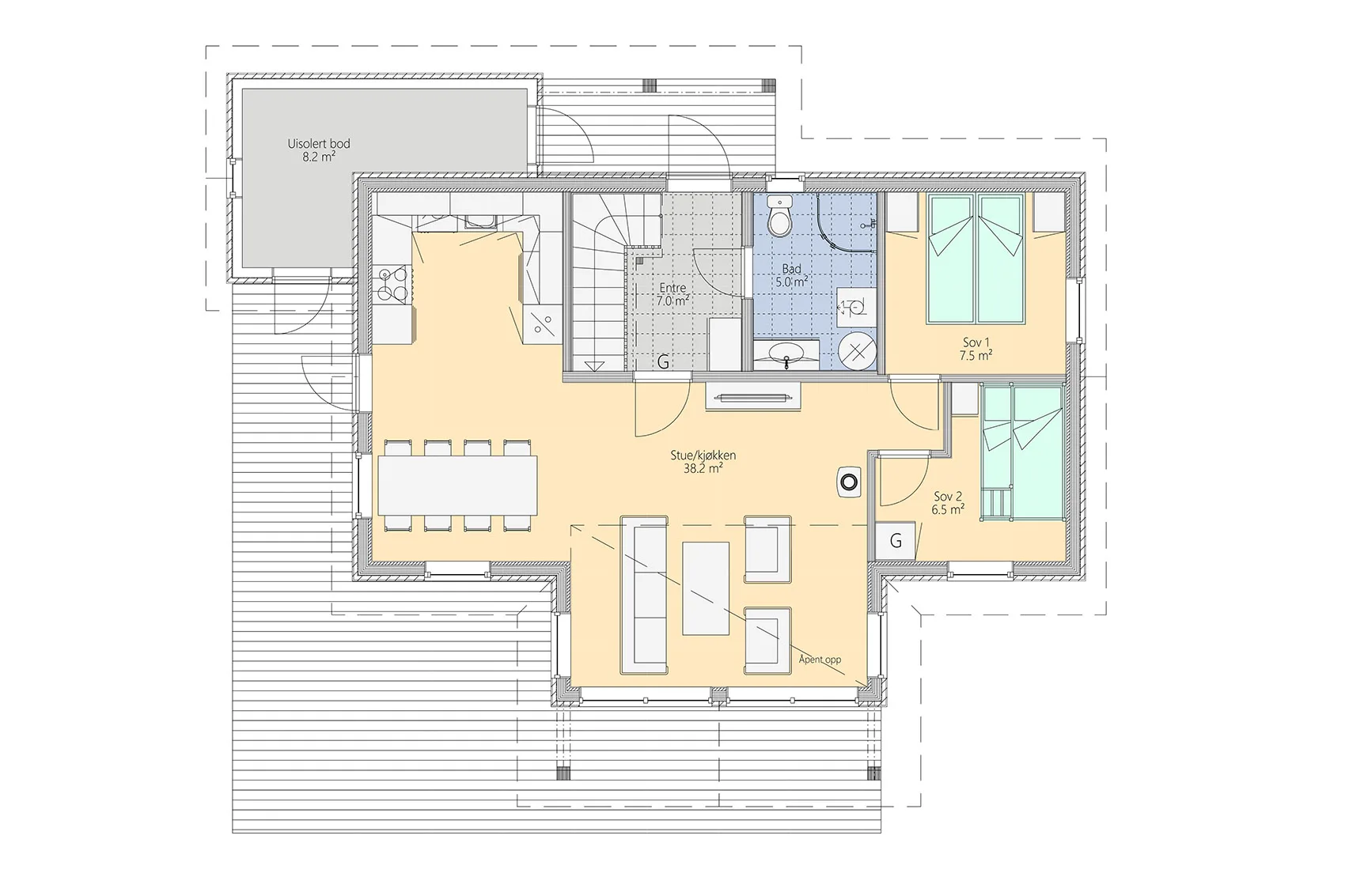 Plantegning 1. ETG — Eiken Hytter Modell 1219