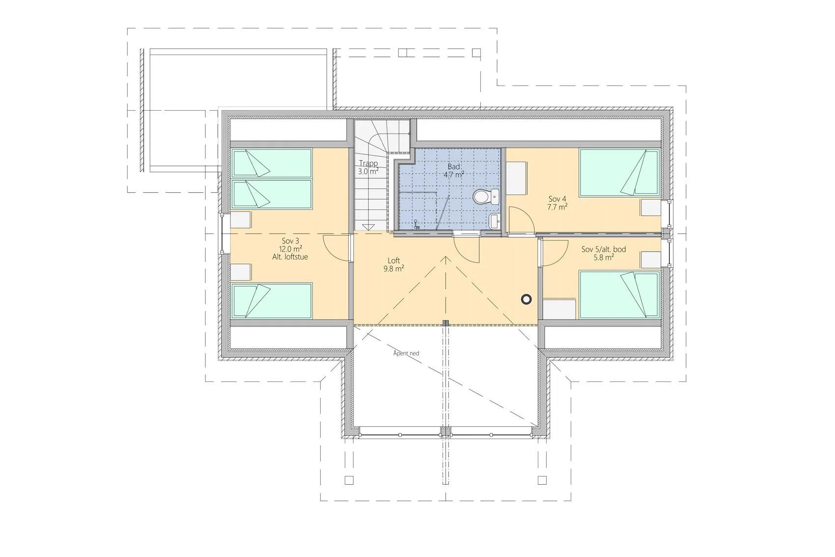 Plantegning 2. ETG — Eiken Hytter Modell 1219