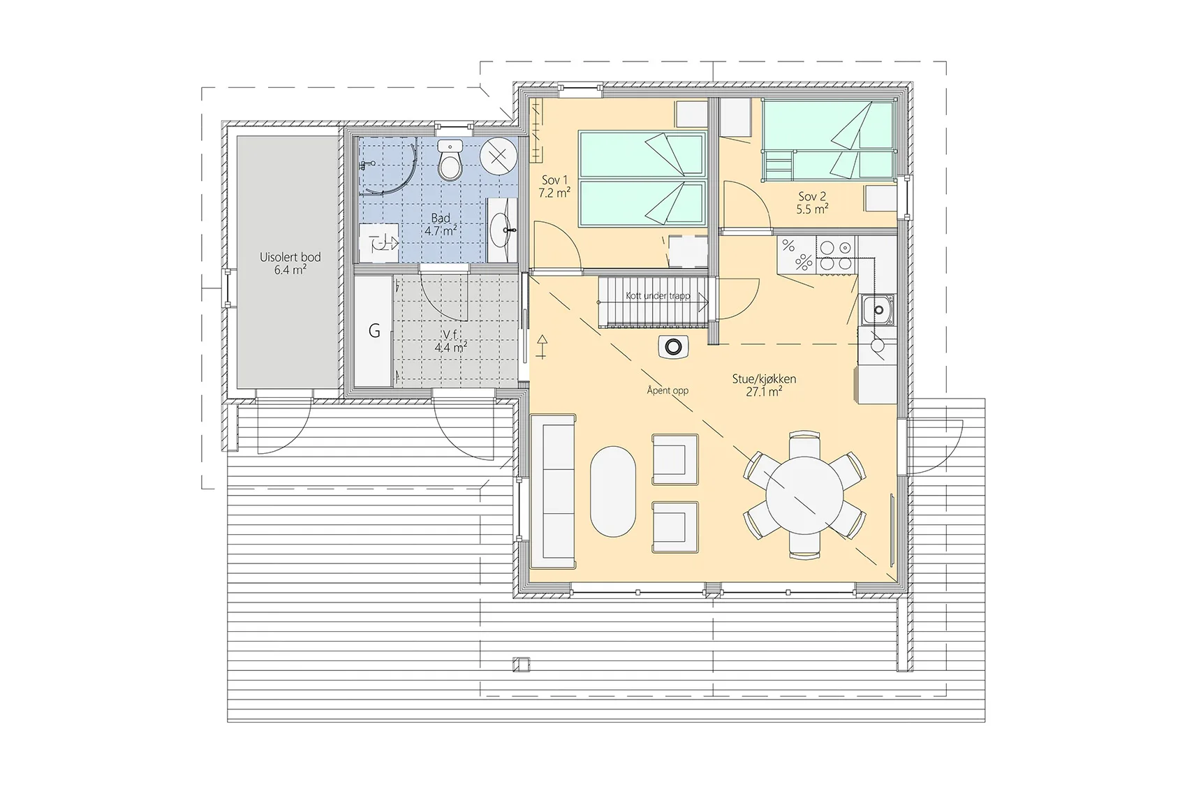 Plantegning 1. ETG — Eiken Hytter Modell 160