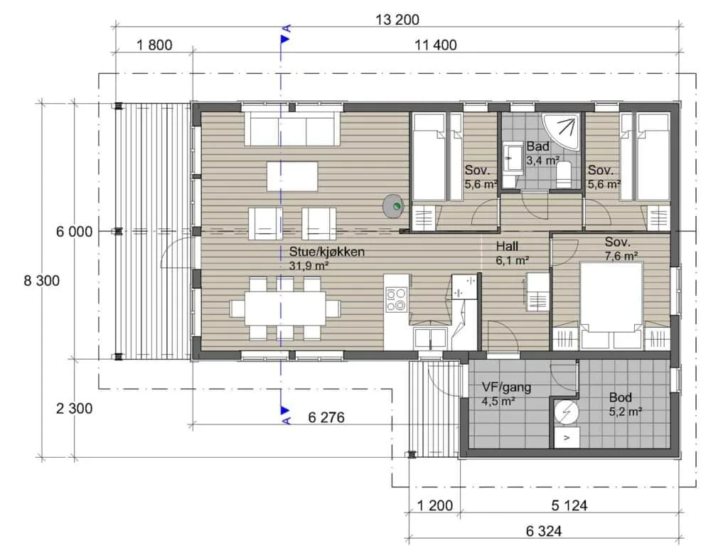 Plantegning 1. ETG — Lugn Hytter Fjellrose
