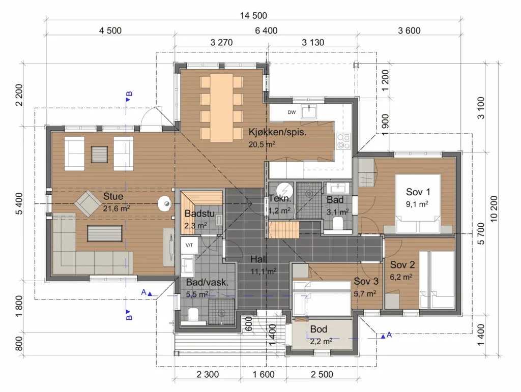 Plantegning 1. ETG — Lugn Hytter Fjelltun