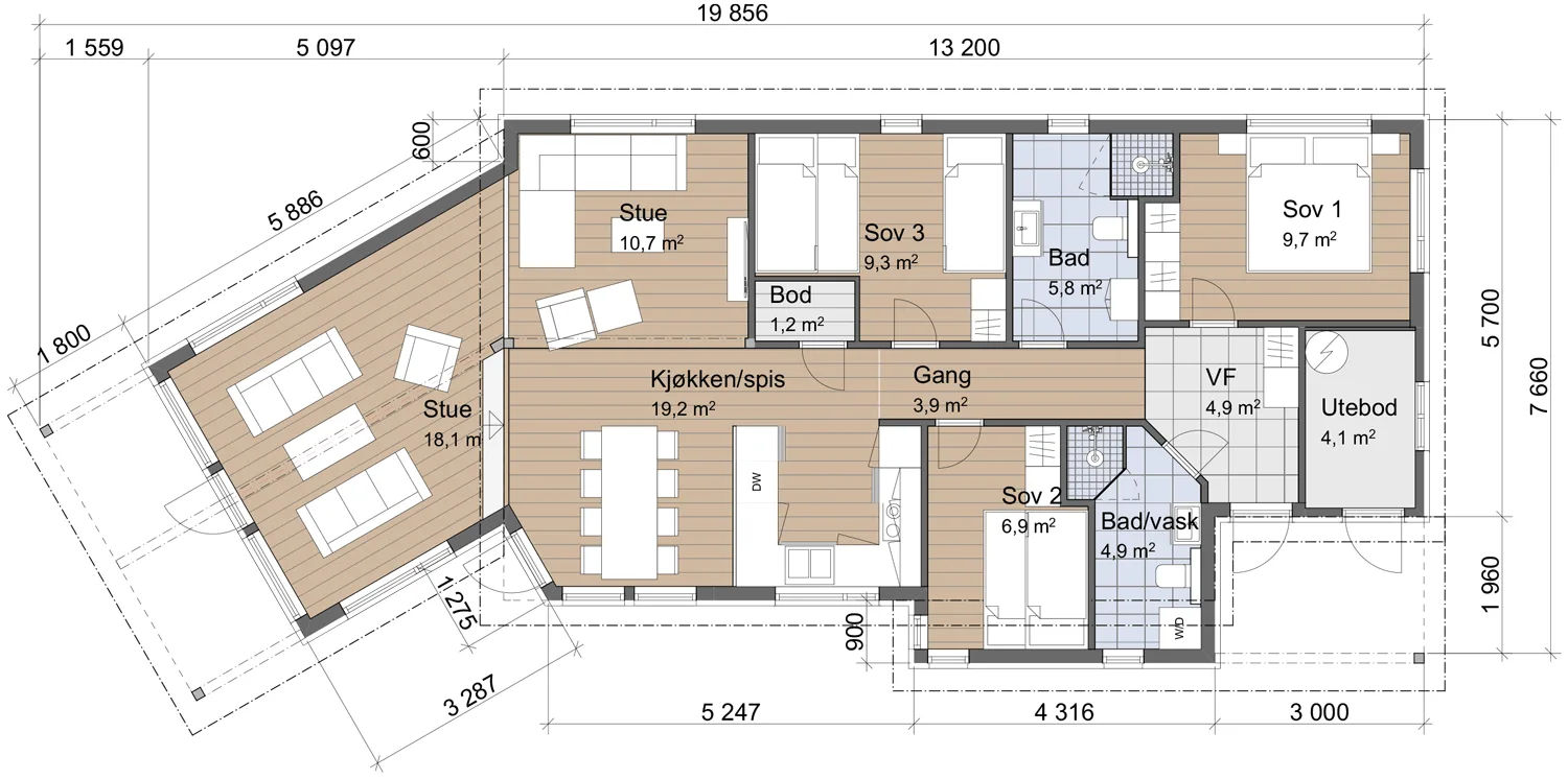 Plantegning 1. ETG — Lugn Hytter Forglemmegei