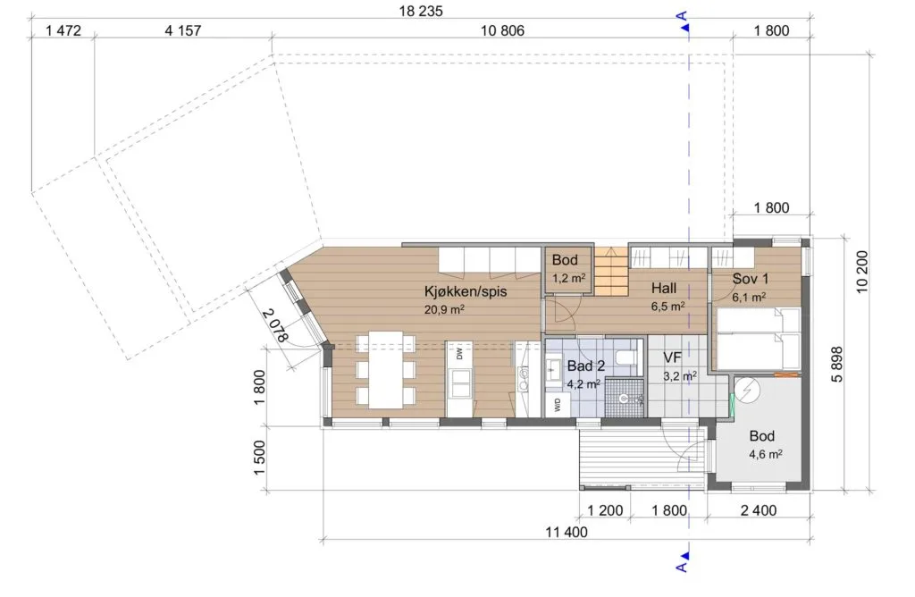 Plantegning 1. ETG — Lugn Hytter Mariklokke