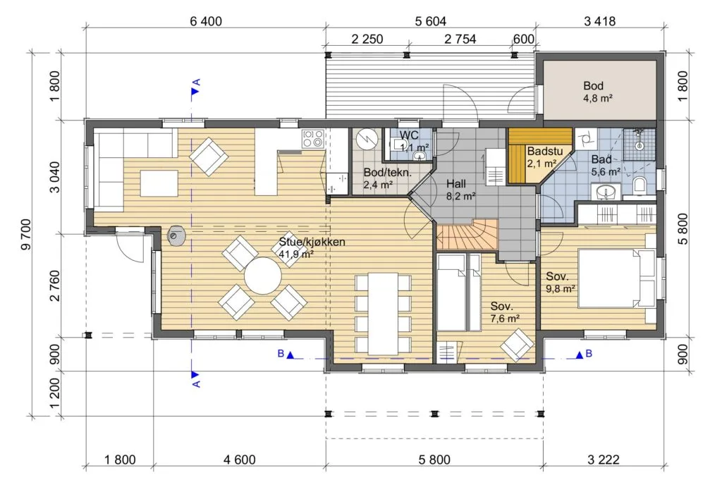 Plantegning 1. ETG — Lugn Hytter Tyrihjelm