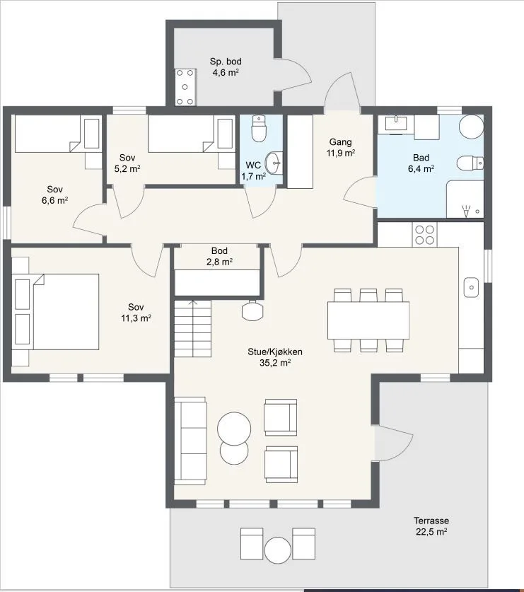 Plantegning 1. ETG — Mesterhus Bersagel