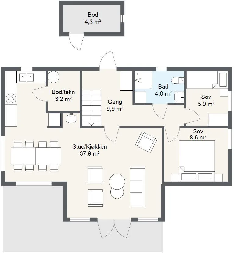 Plantegning 1. ETG — Mesterhus Lindevik