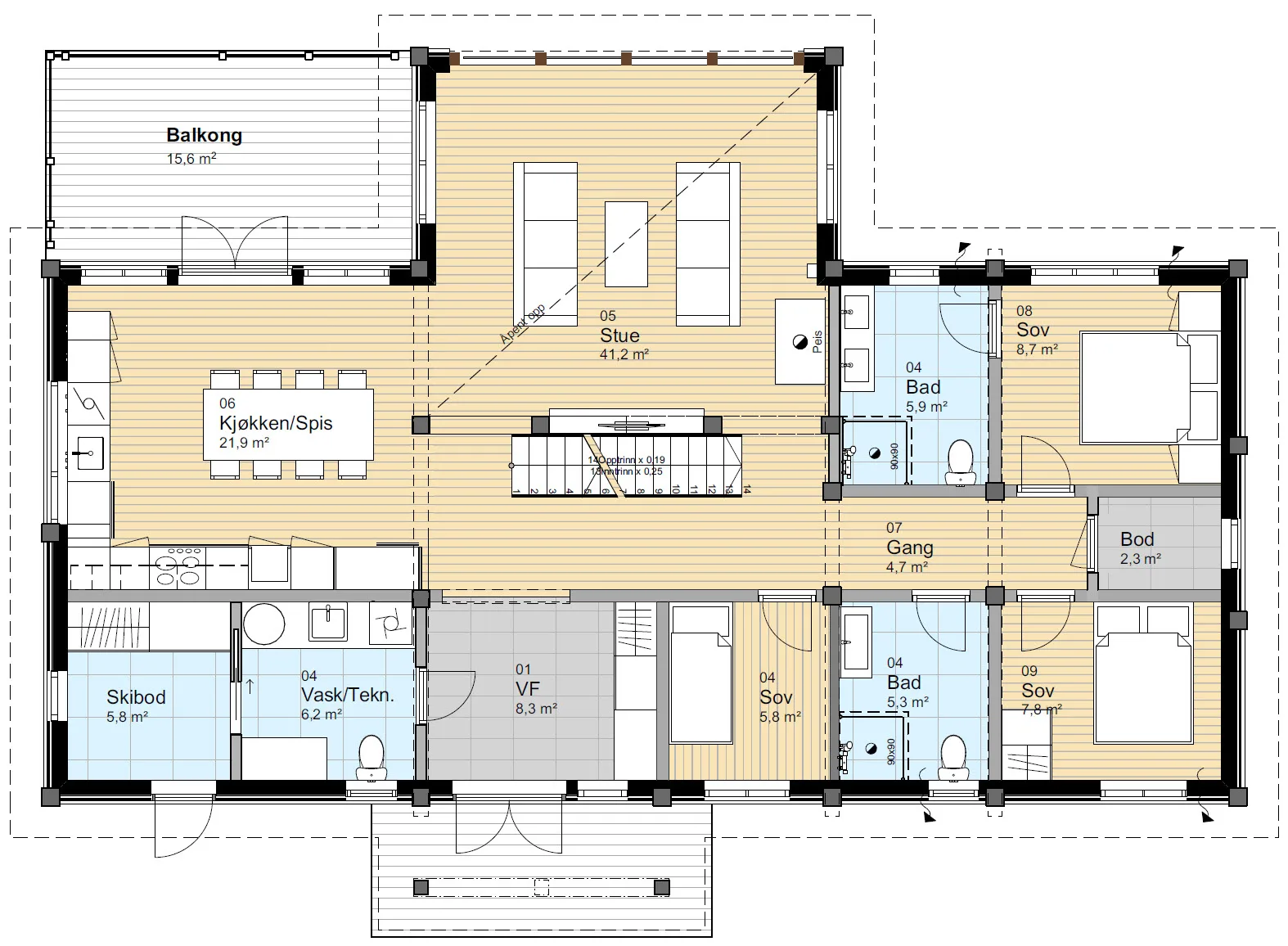 Plantegning 1. ETG — Østlaft St. Moritz stavlaft