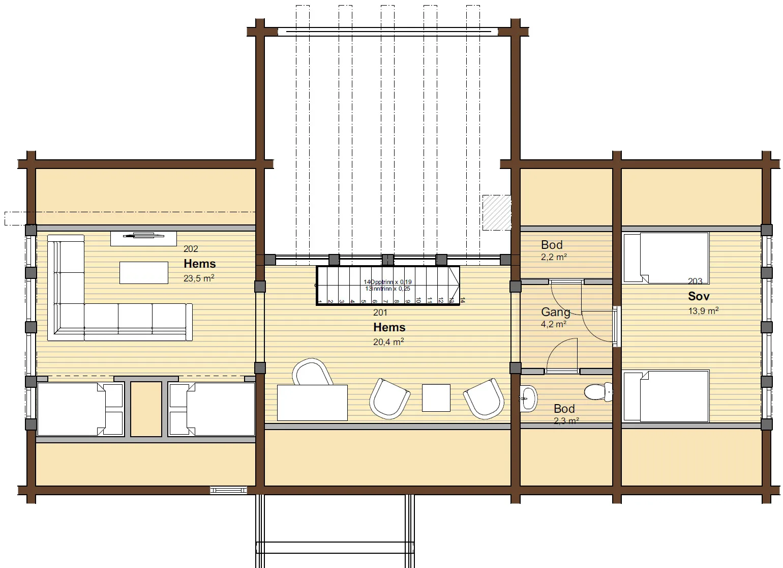Plantegning LOFT — Østlaft St. Moritz stavlaft