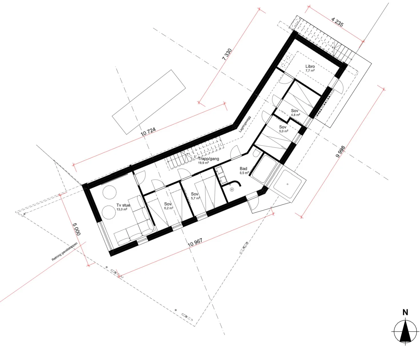 Plantegning 1. ETG — Tyrihanshytter Arkitekttegnet hytte i 2 etasjer (Gaustablikk)