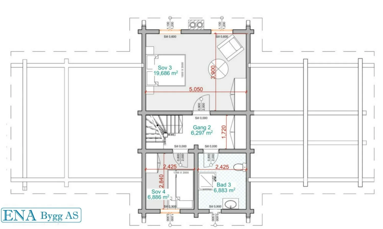 Plantegning 2. ETG — Tyrihanshytter Stavlaft-hytte med 4 soverom, modell 14