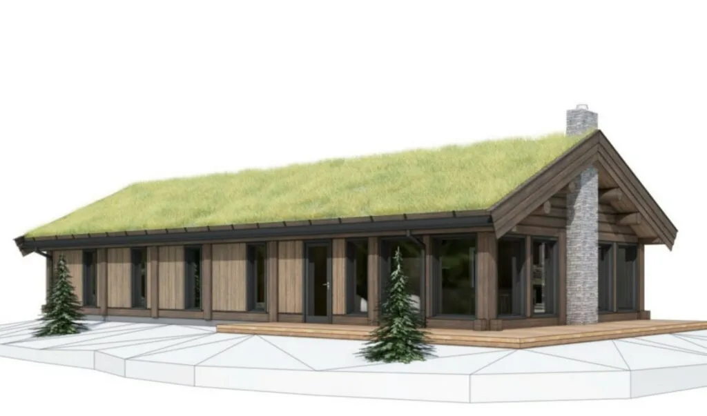 Stavlaft-hytte på ett plan, modell 16 fra Tyrihanshytter