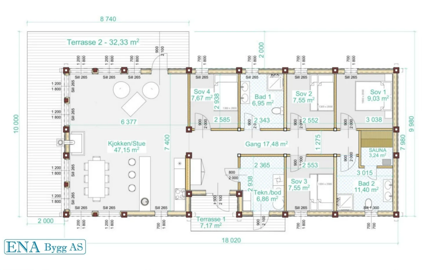 Plantegning 1. ETG — Tyrihanshytter Stavlaft-hytte på ett plan, modell 16