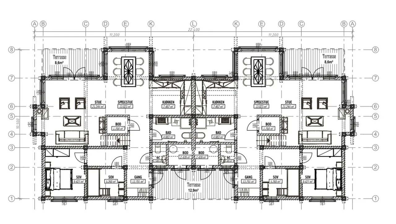 Plantegning 1. ETG — Tyrihanshytter Stavlaft-dobbelthytte/tvillinghytte