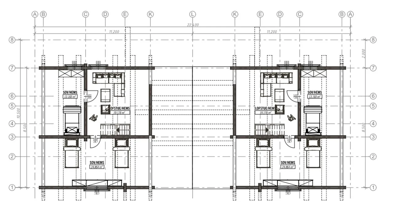 Plantegning 2. ETG — Tyrihanshytter Stavlaft-dobbelthytte/tvillinghytte
