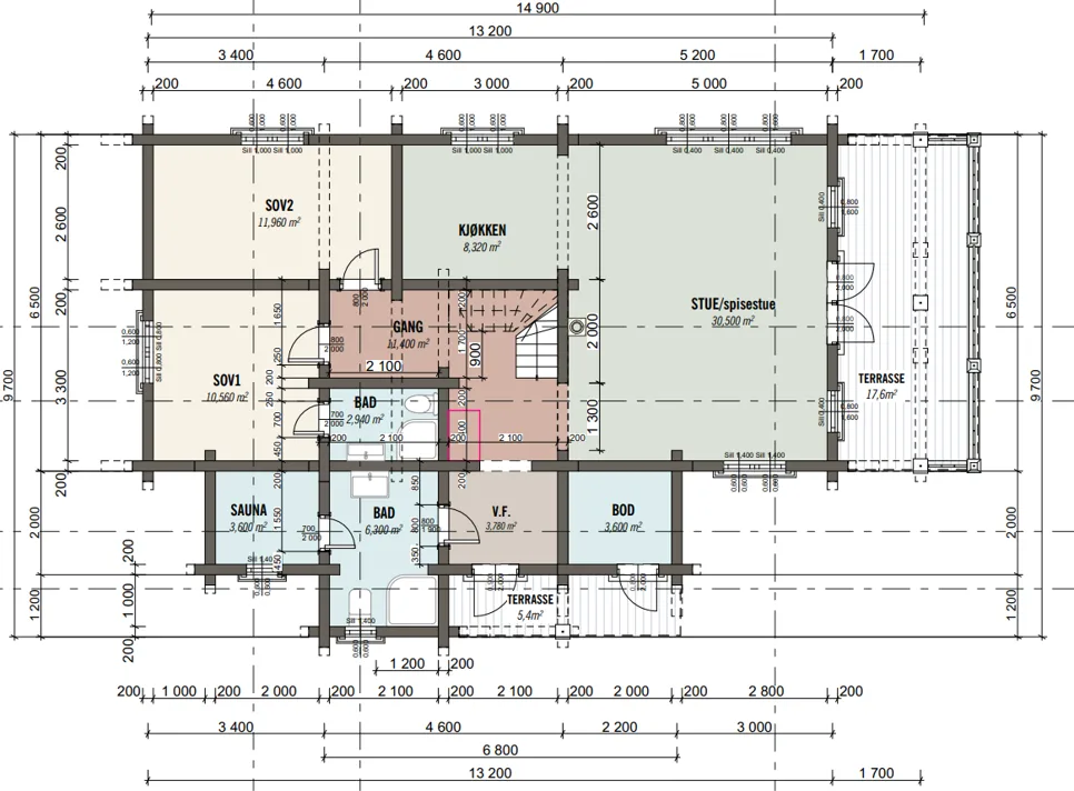 Plantegning 1. ETG — Tyrihanshytter Stor tømmerhytte med oppstue