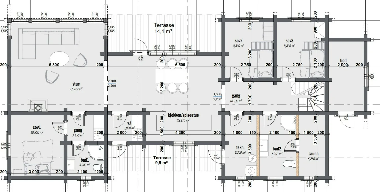 Plantegning 1. ETG — Tyrihanshytter Stor tømmerhytte på lager