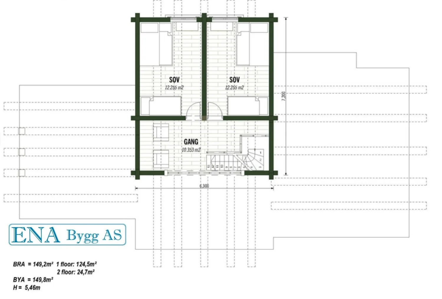 Plantegning 2. ETG — Tyrihanshytter Tømmerhytte med spa-avdeling, modell 5
